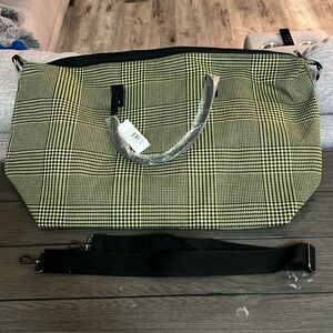 Lulu Dharma green plaid weekender tote bag